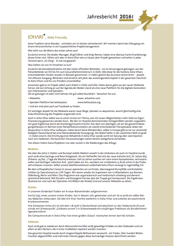Jahresbericht Asha Vihar 2016